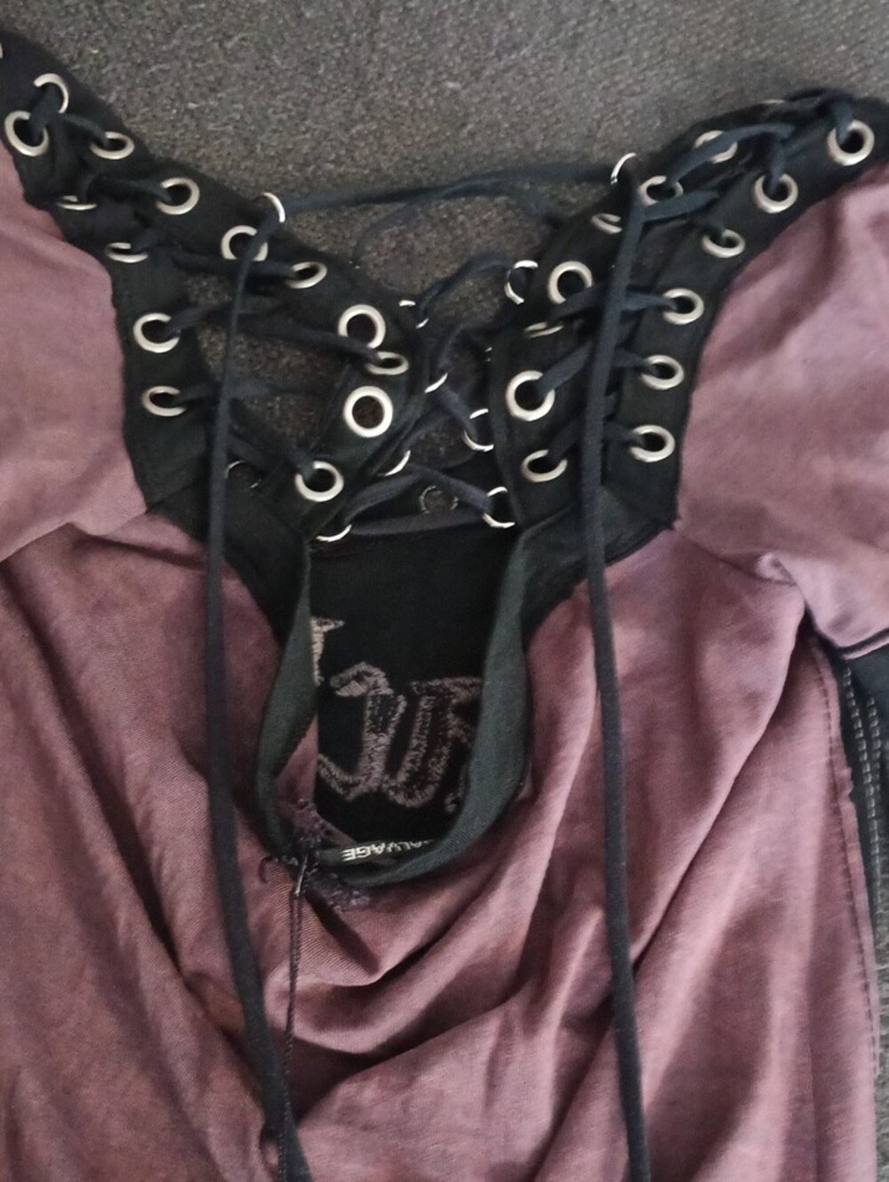 Salvage Two-Tone Lace-Up Top - Plum & Black - Picture 3 of 6